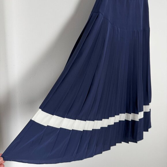Vintage FRANK OLIVIER Navy Blue Drop Waist Pleated Skirt - Size S - Picture 5 of 10